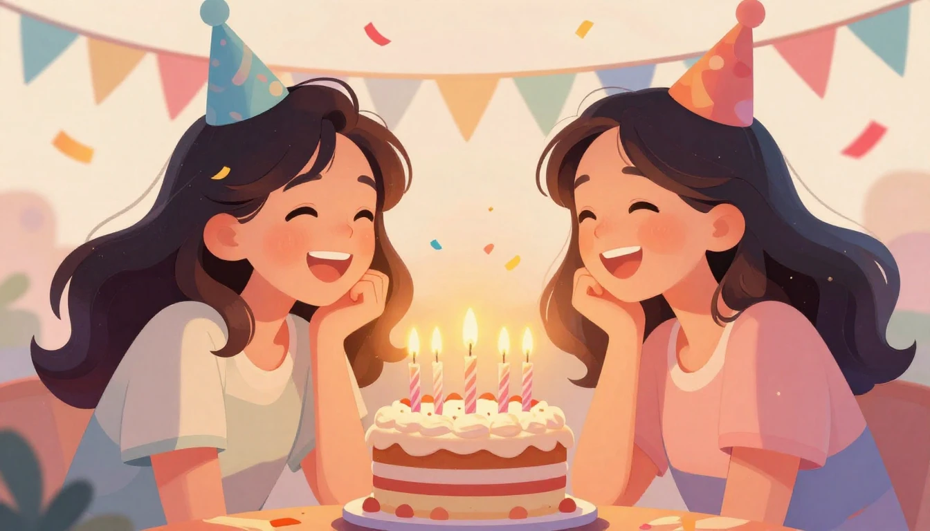 A heartwarming digital art illustration celebrating a birthd...