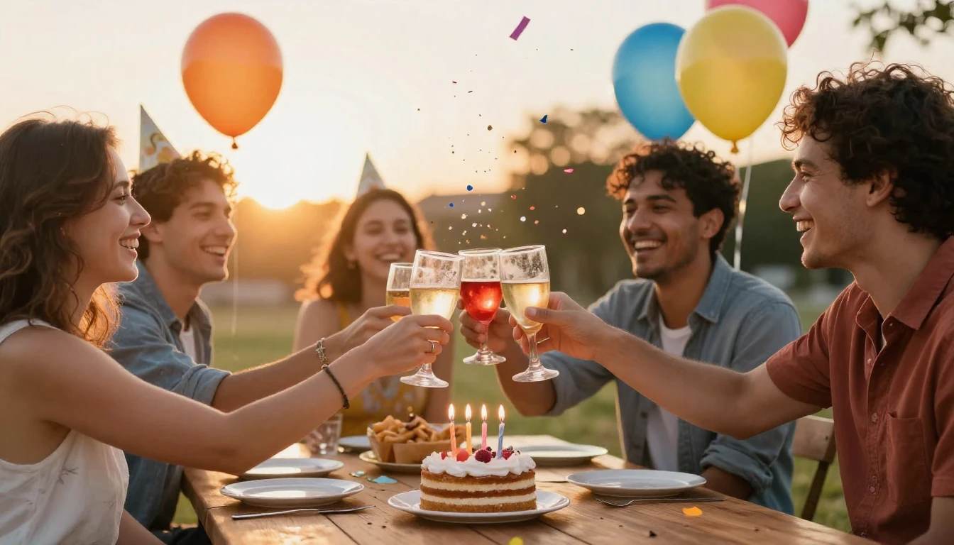 A warm and inviting scene of a birthday celebration outdoors...