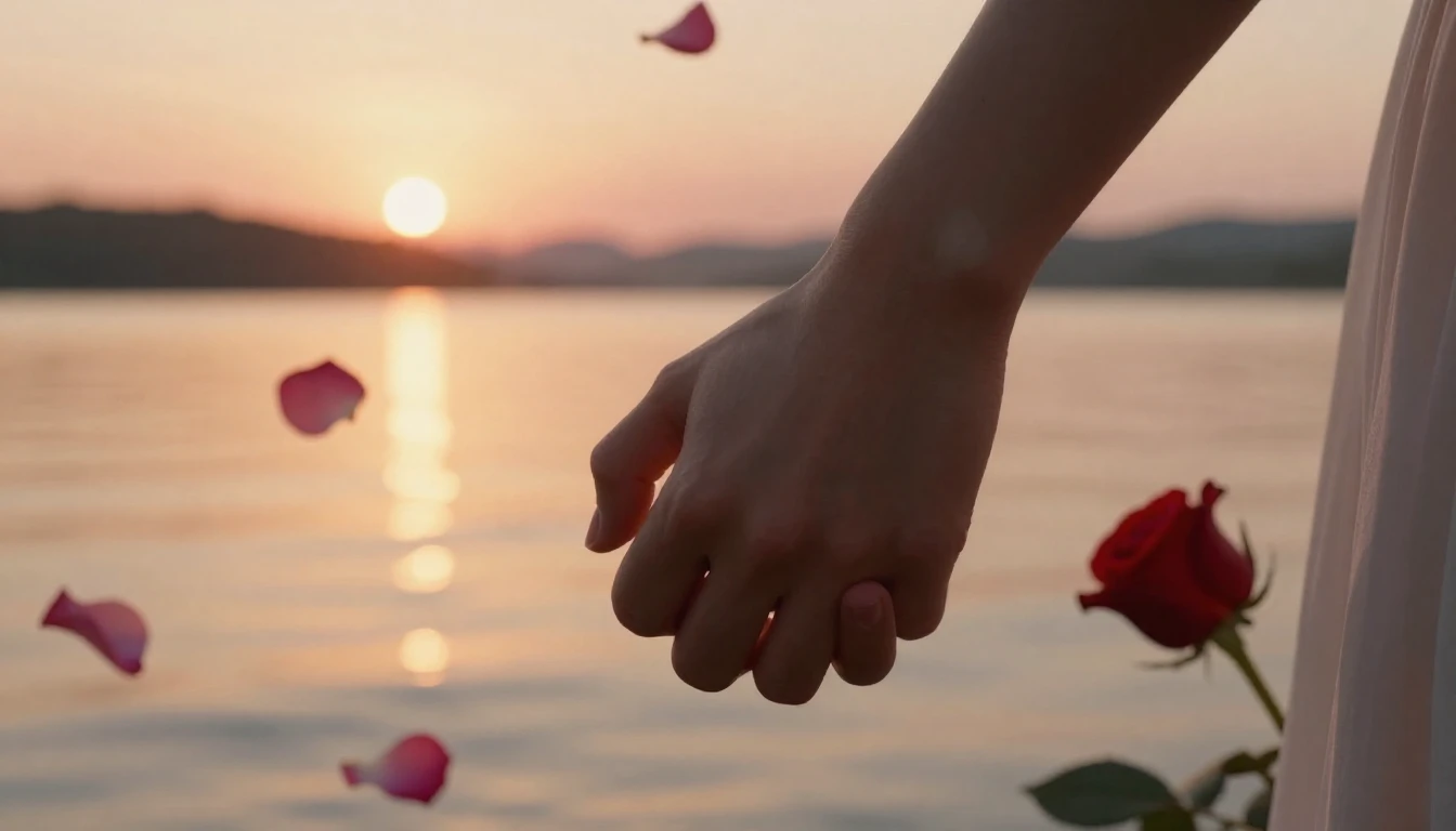 A romantic and emotional close-up scene of a couple holding ...