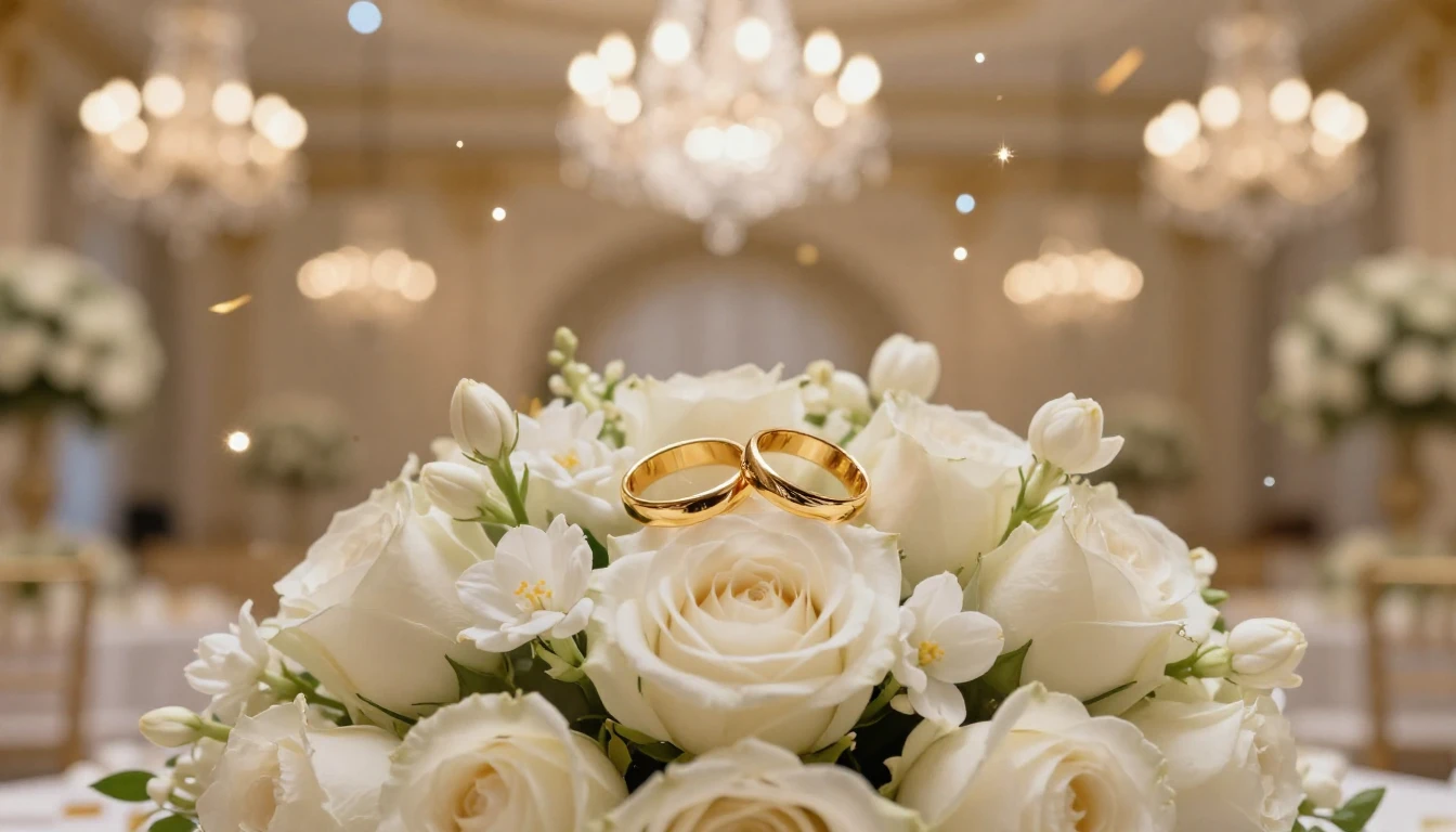 A cinematic close-up shot of a luxurious wedding celebration...