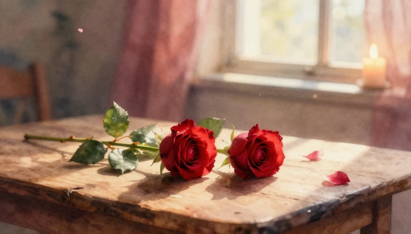 A dreamy and ethereal watercolor painting of two delicate re...