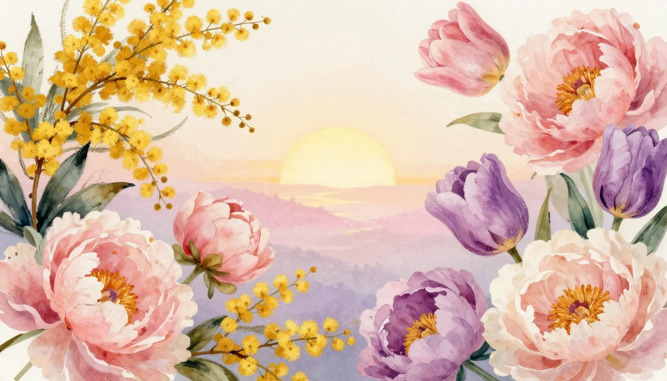 A vibrant and elegant composition featuring a variety of blo...