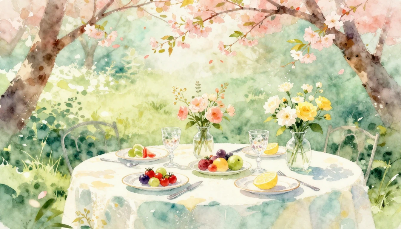 A beautiful watercolor painting of a sun-drenched outdoor br...
