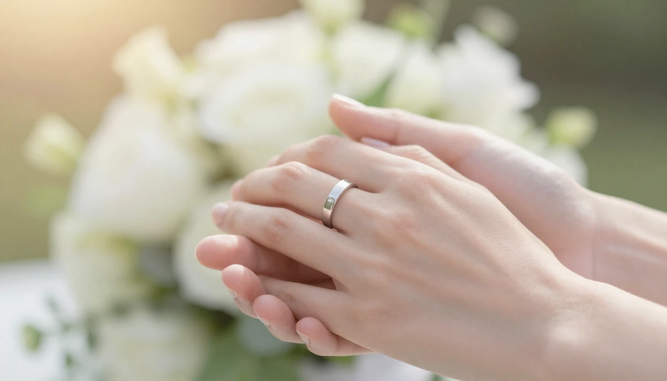 A beautiful, close-up shot of two hands holding each other g...