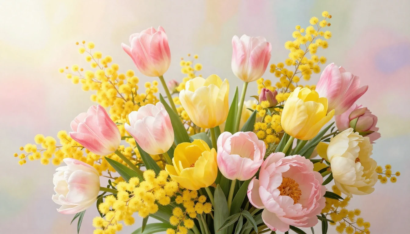 A vibrant and artistic composition featuring a lush bouquet ...