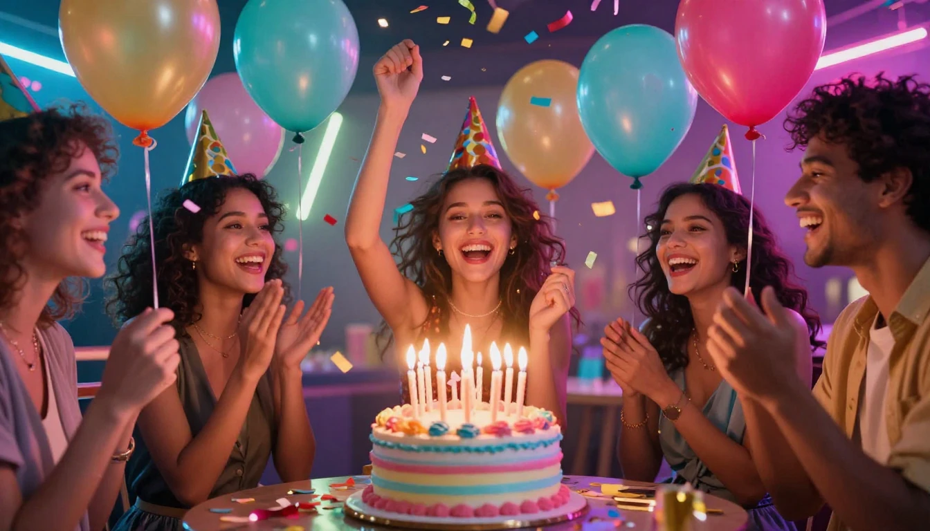 A vibrant and energetic party atmosphere representing a birt...