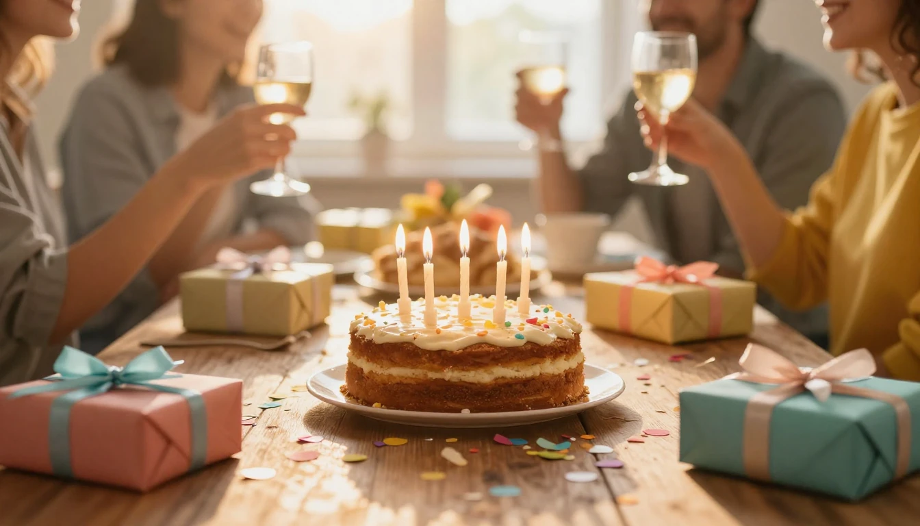 A warm and inviting birthday celebration scene, focusing on ...