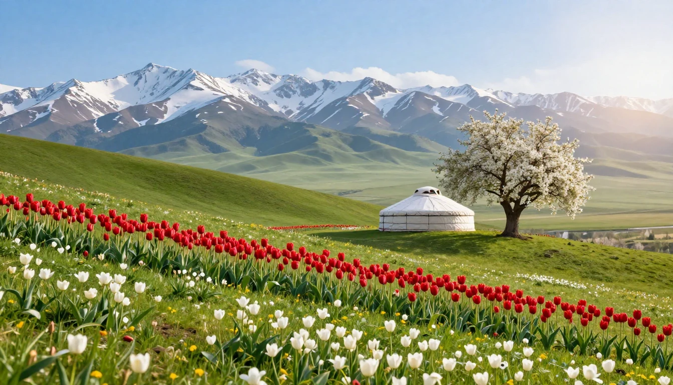 A breathtaking landscape of the Kazakh steppe during spring....