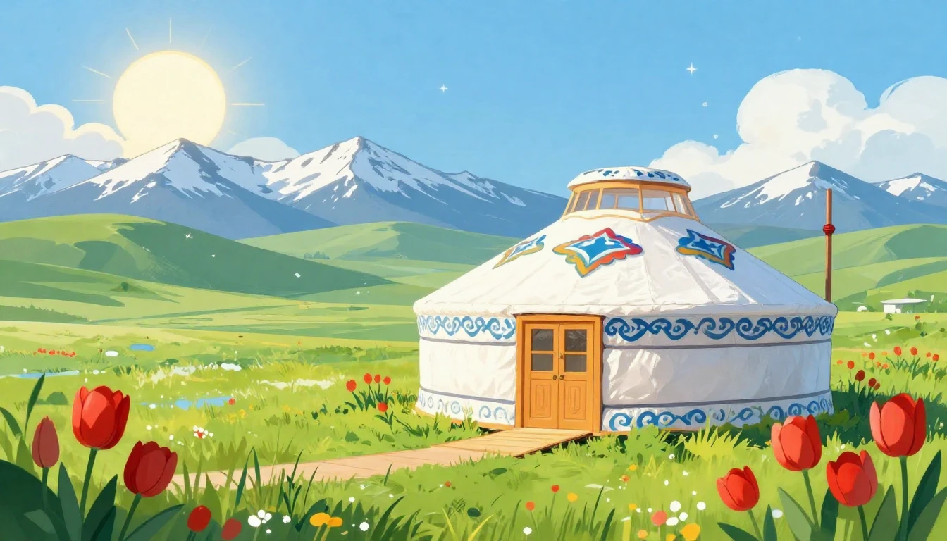 A vibrant digital art illustration representing the Nauryz h...