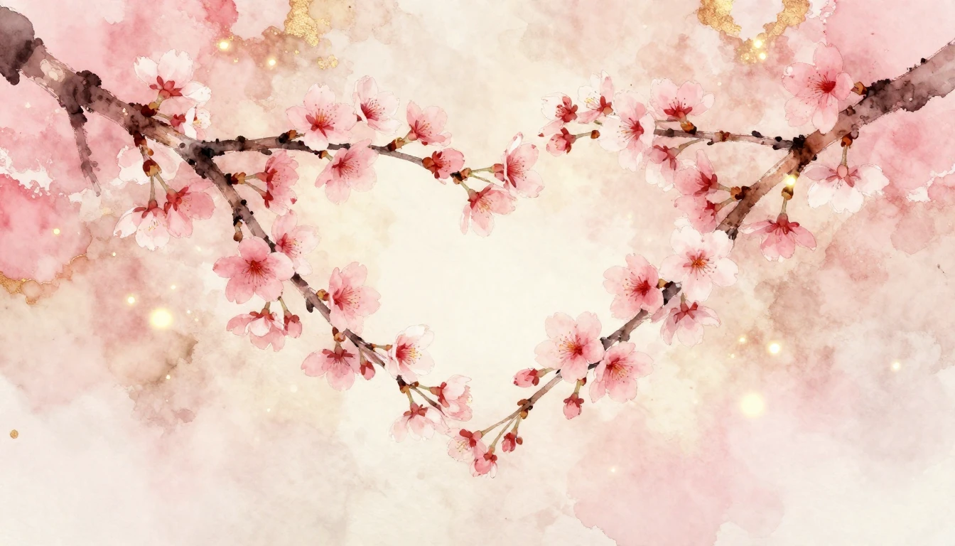 A delicate watercolor painting of two intertwined cherry blo...