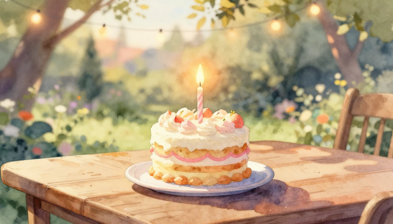 A beautiful watercolor painting of a small, elegant birthday...