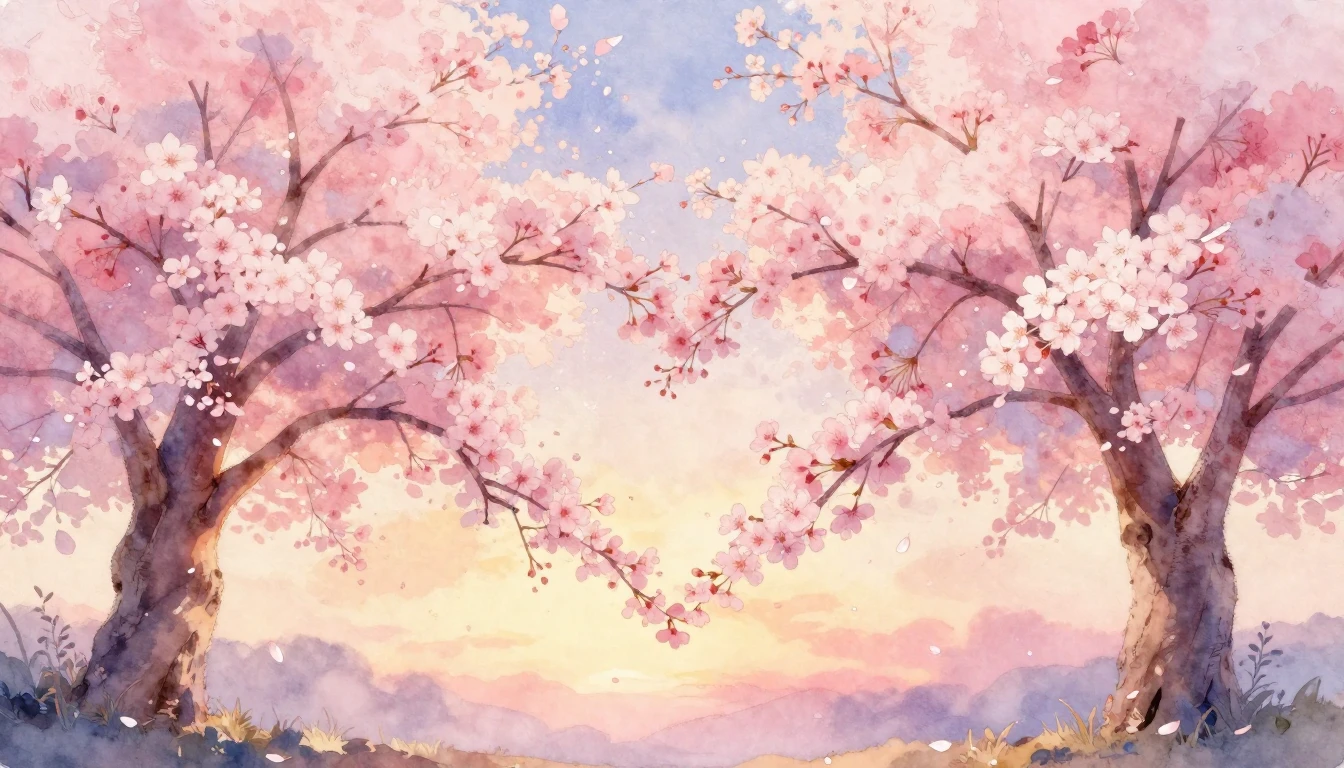 A beautiful watercolor painting of two delicate cherry bloss...