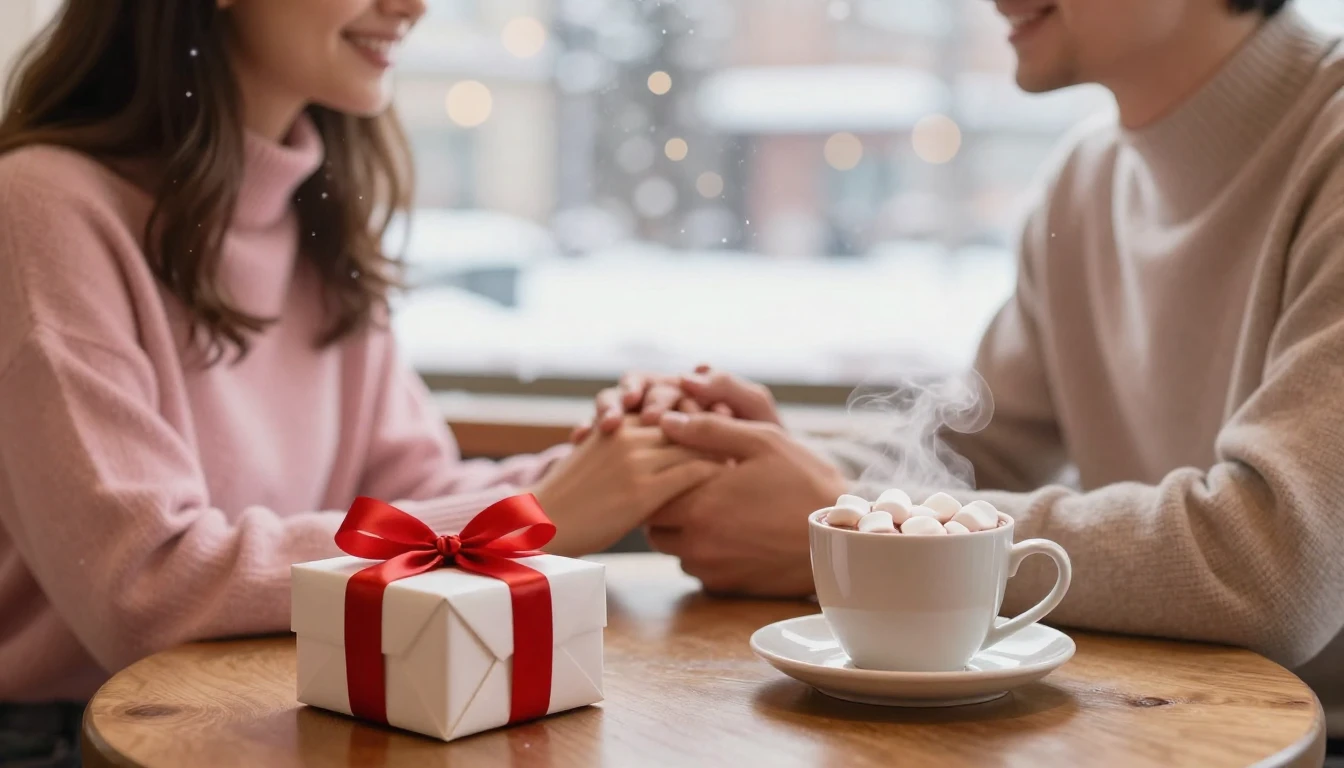 A romantic and heartwarming Valentine's Day scene inside a c...