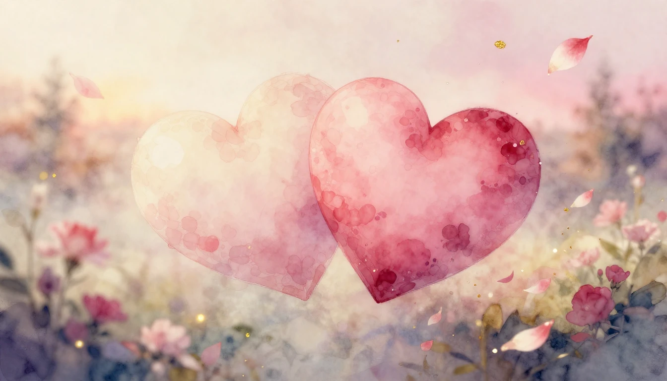 A delicate watercolor painting of two intertwined hearts flo...