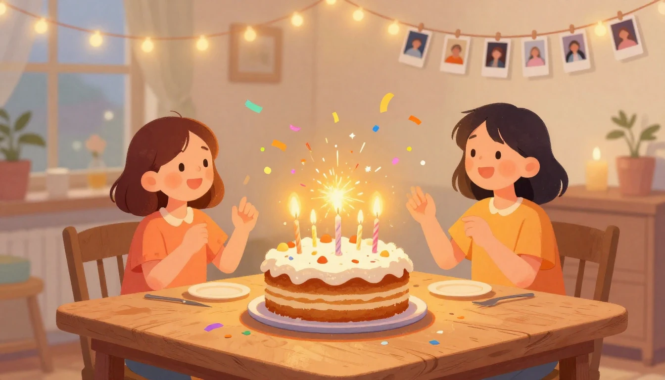 A heartwarming and vibrant illustration of a birthday celebr...
