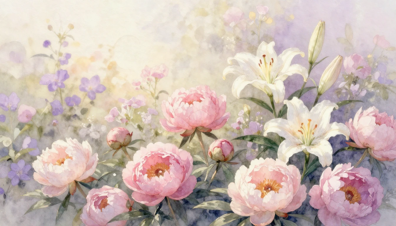 A beautiful and soft watercolor painting depicting a bloomin...
