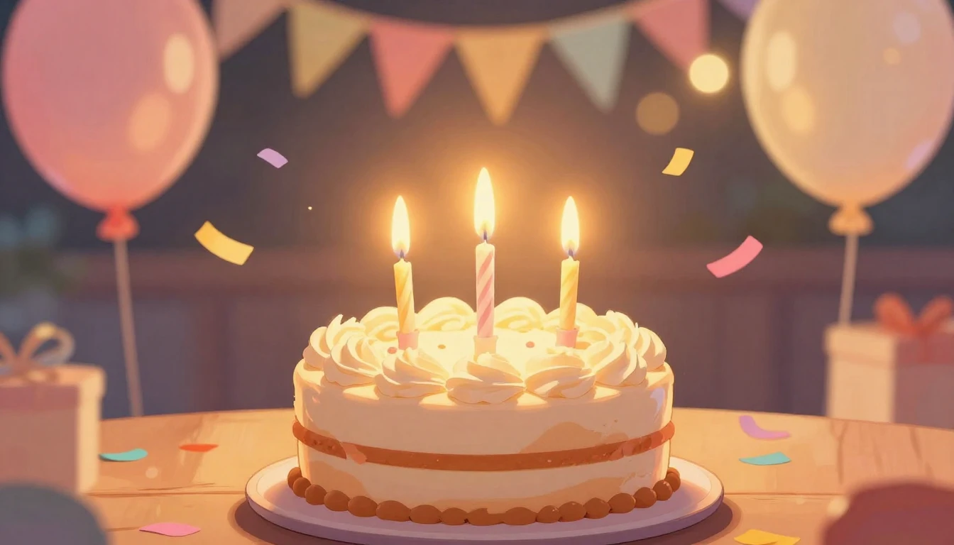 A vibrant and heartwarming illustration of a birthday celebr...