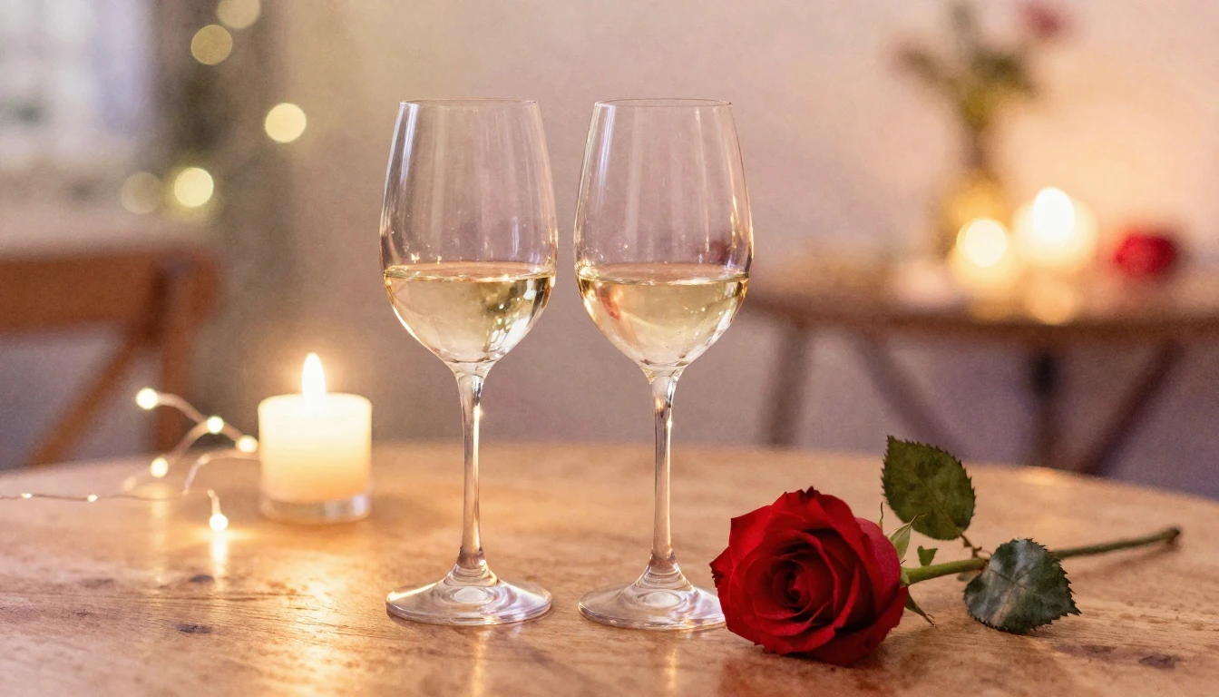 A delicate watercolor painting of two elegant wine glasses s...