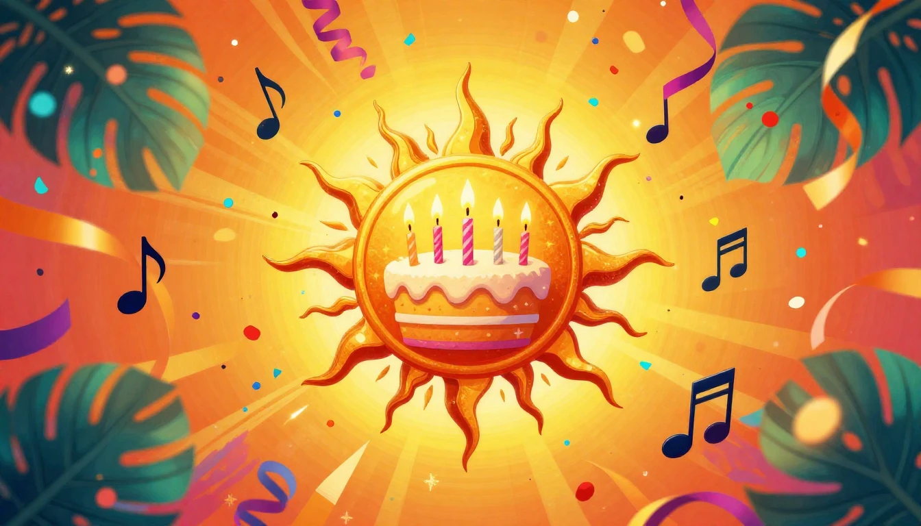 A vibrant and festive digital artwork designed for a music s...