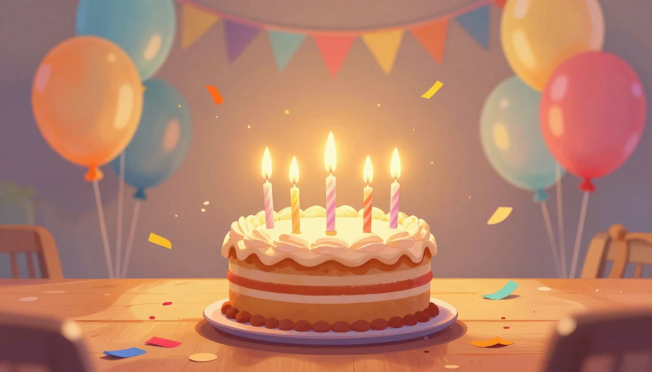 A vibrant and joyful illustration of a birthday celebration....