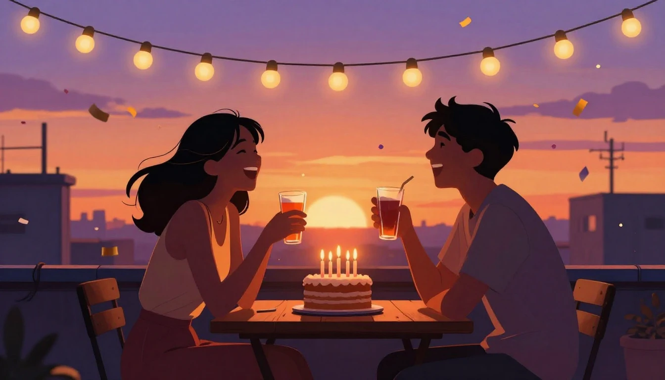 A heartwarming and vibrant illustration of a birthday celebr...