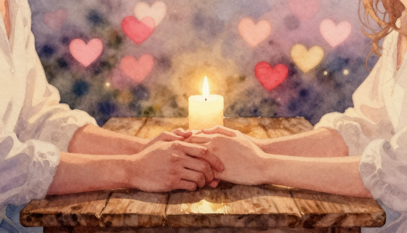 A soft and romantic watercolor painting depicting a cozy eve...