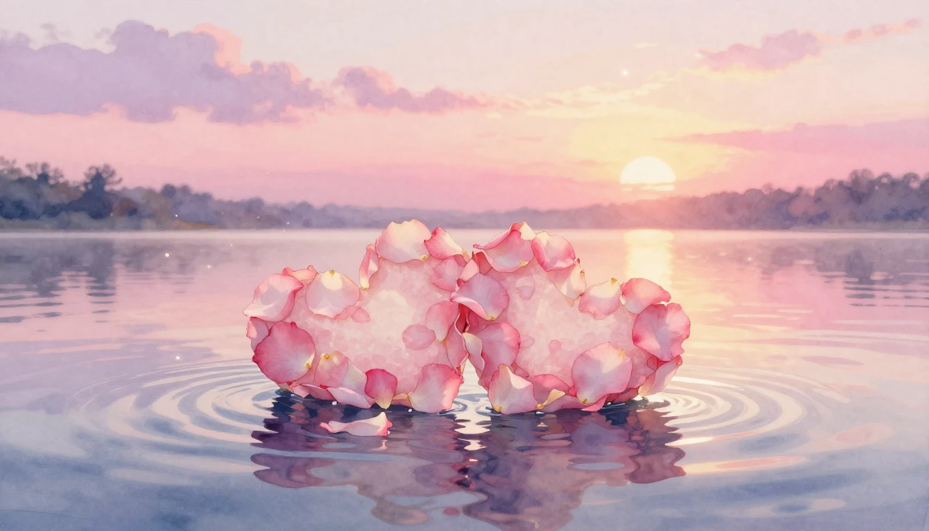 A beautiful and soft watercolor painting of two intertwined ...