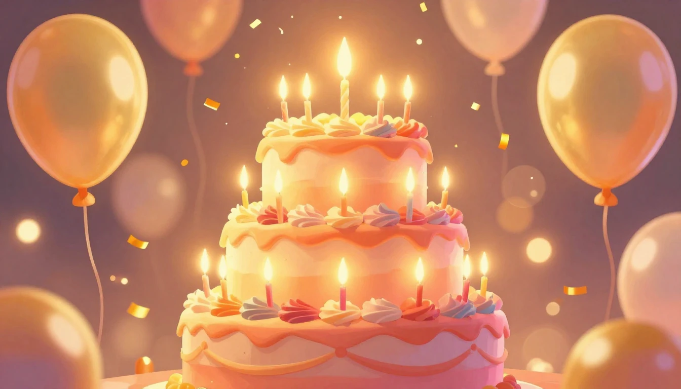 A vibrant and festive scene featuring a large, multi-tiered ...