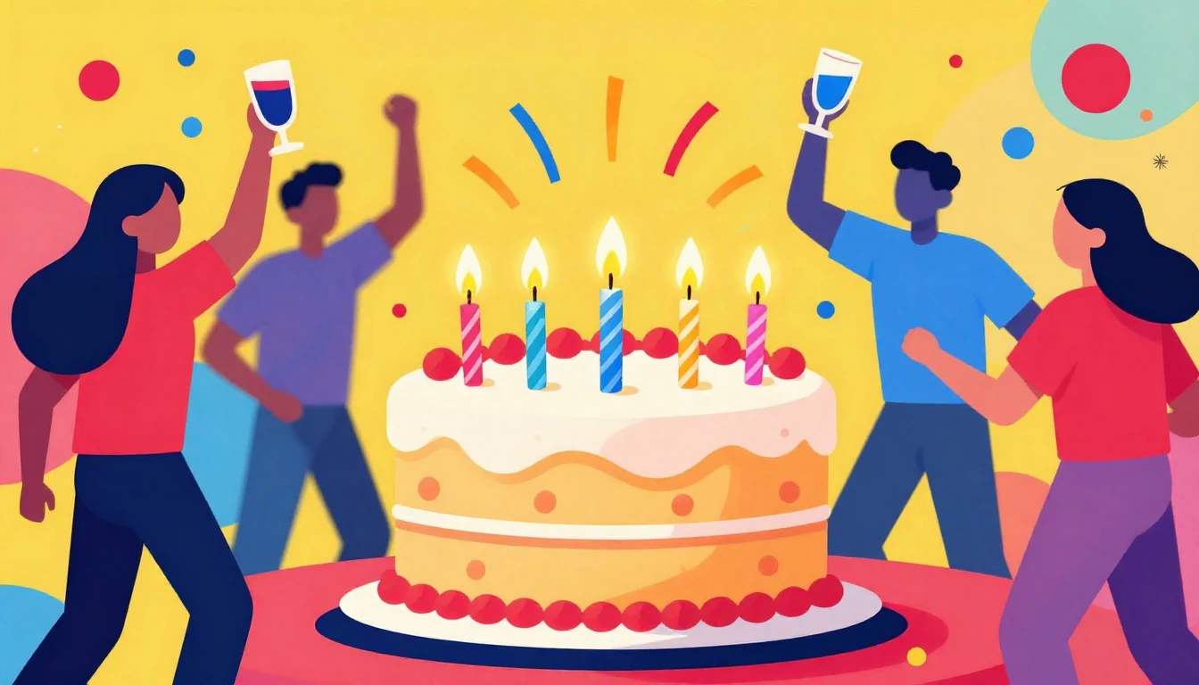 A vibrant and colorful illustration of a birthday celebratio...
