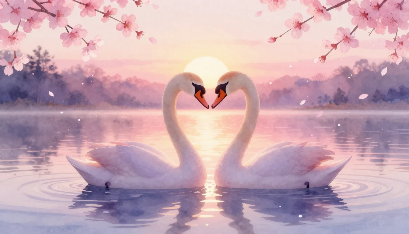 A soft watercolor painting depicting two stylized silhouette...