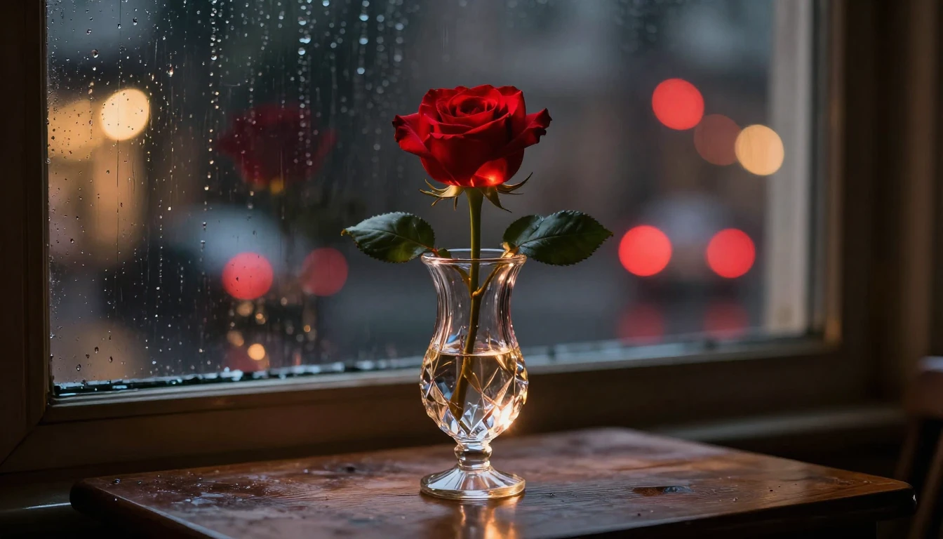 A highly detailed cinematic shot of a romantic evening setti...