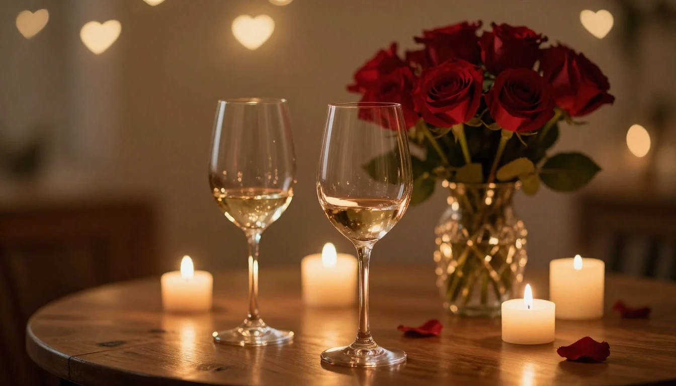 A breathtakingly romantic scene featuring two elegant wine g...