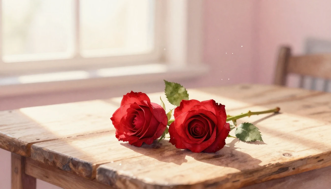 A beautiful watercolor painting of two delicate red roses in...