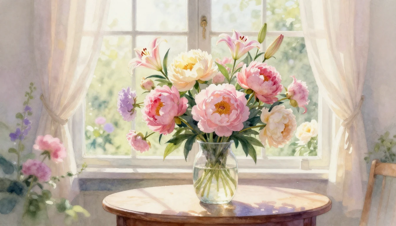 A beautiful and delicate watercolor painting of a blooming g...