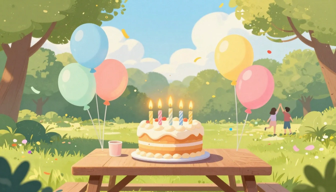 A vibrant and joyful illustration of a birthday celebration ...