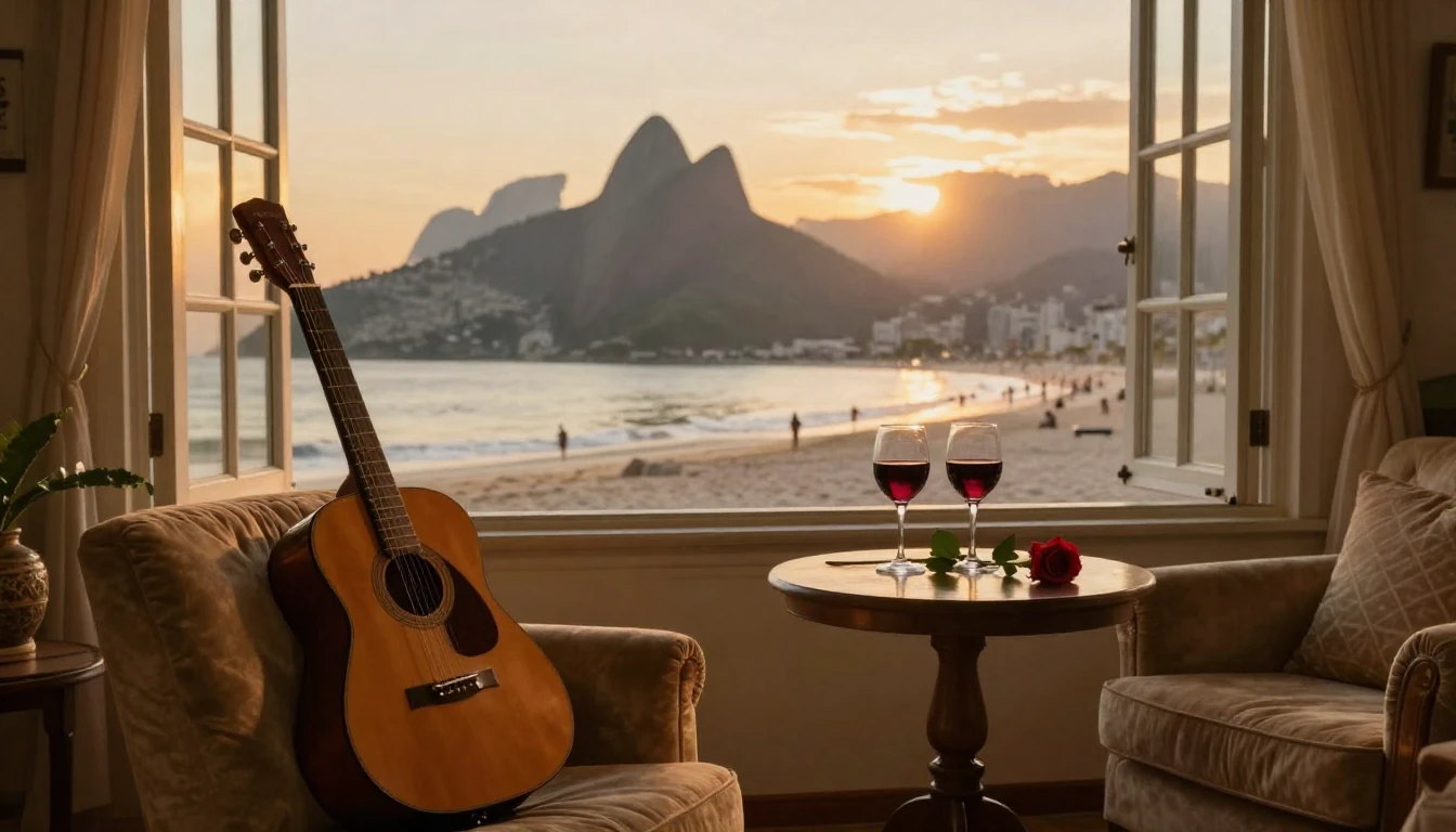 A romantic and intimate scene featuring a cozy living room w...