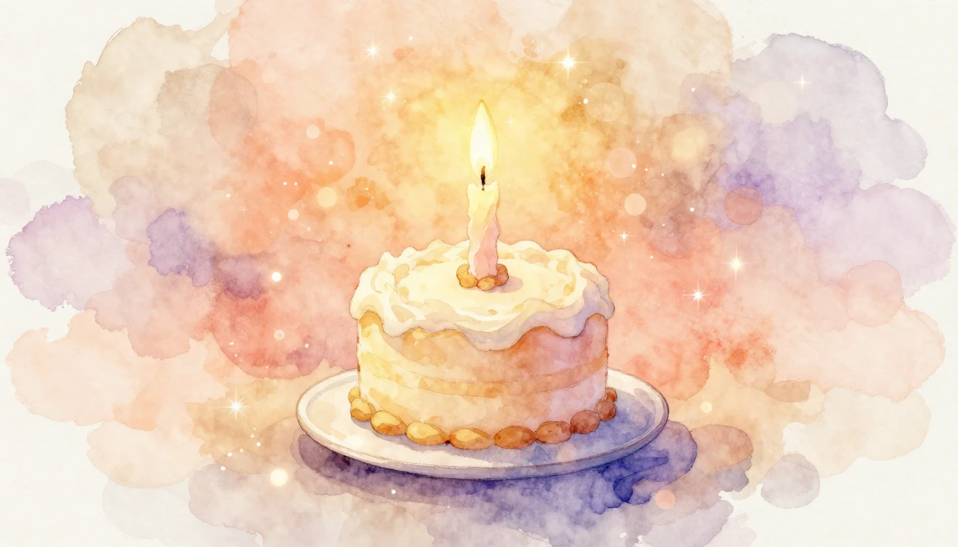 A soft watercolor painting of a single glowing candle on a s...