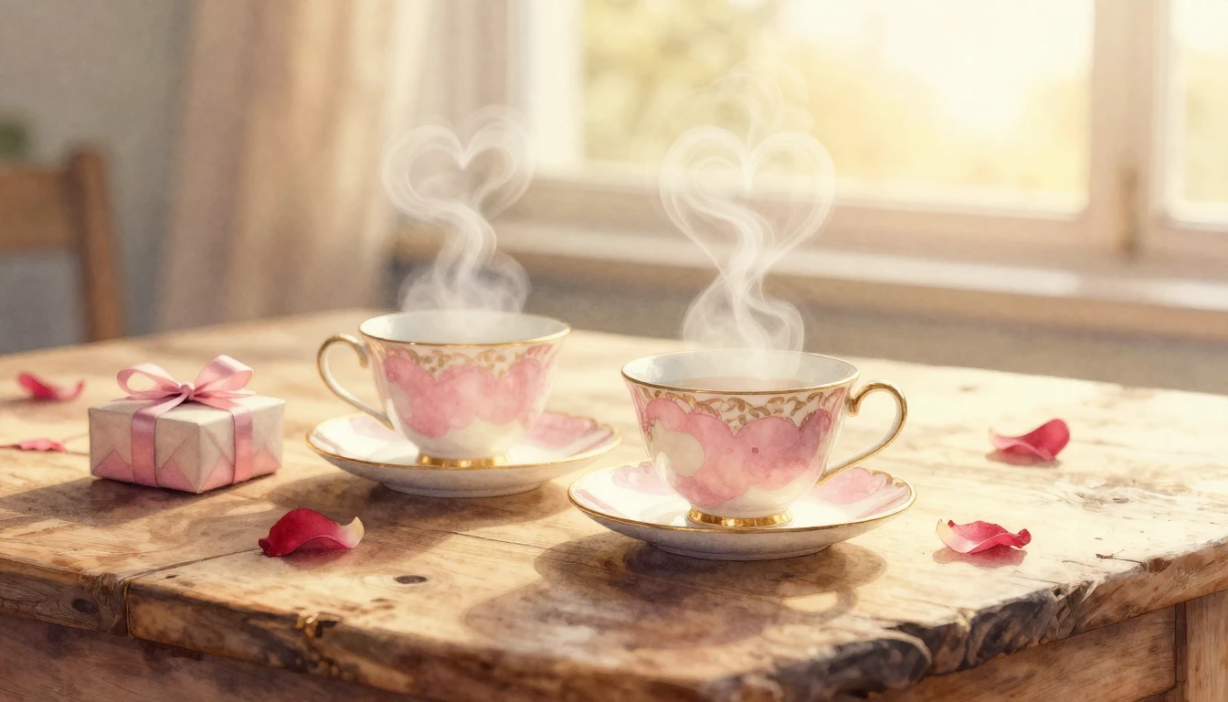 A beautiful watercolor painting of two delicate porcelain cu...