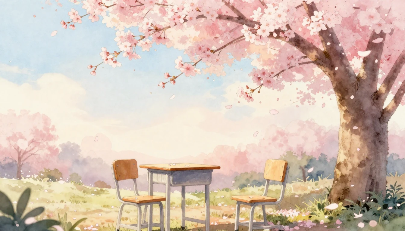 A beautiful watercolor painting of a cherry blossom tree in ...