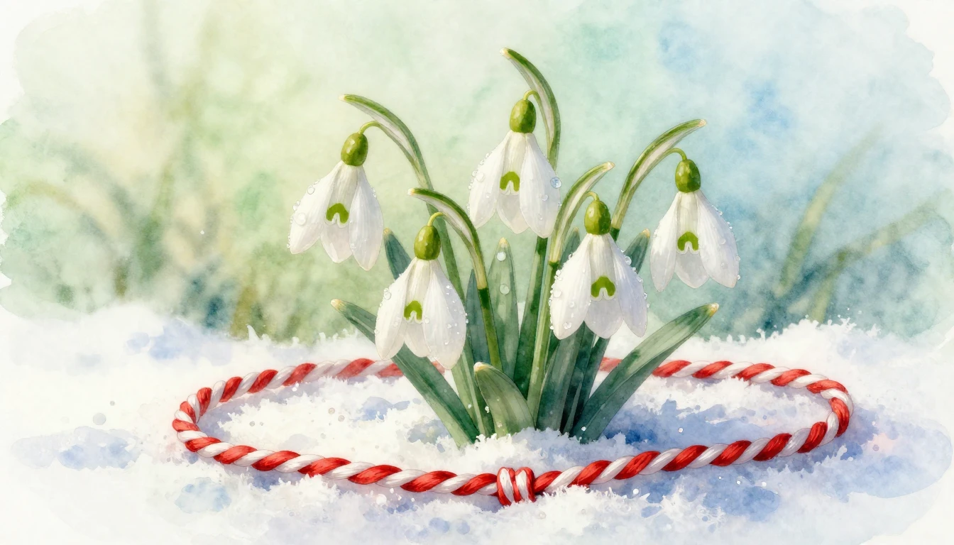 A beautiful watercolor painting of delicate white snowdrops ...