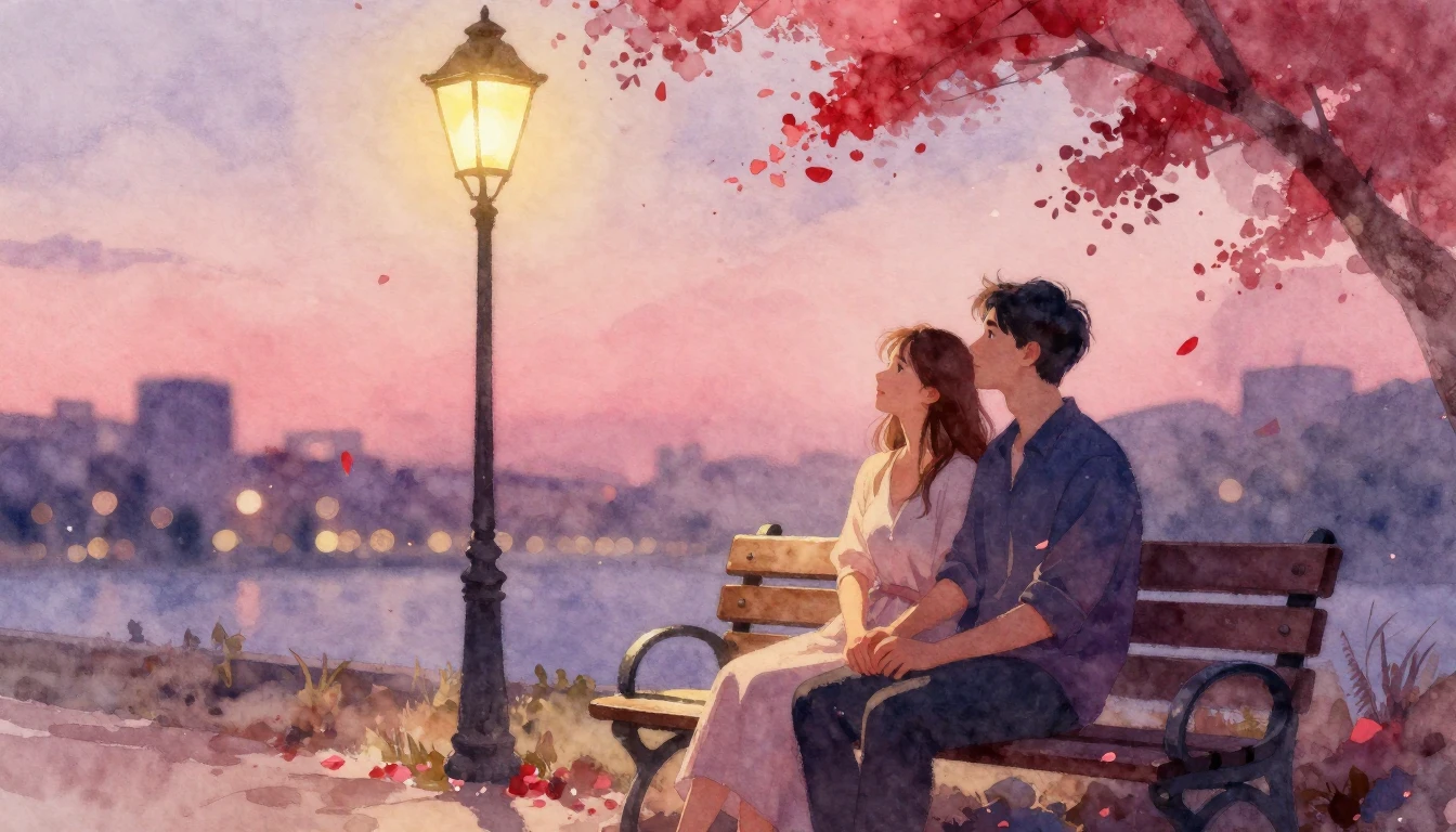 A romantic and emotional watercolor painting illustrating a ...