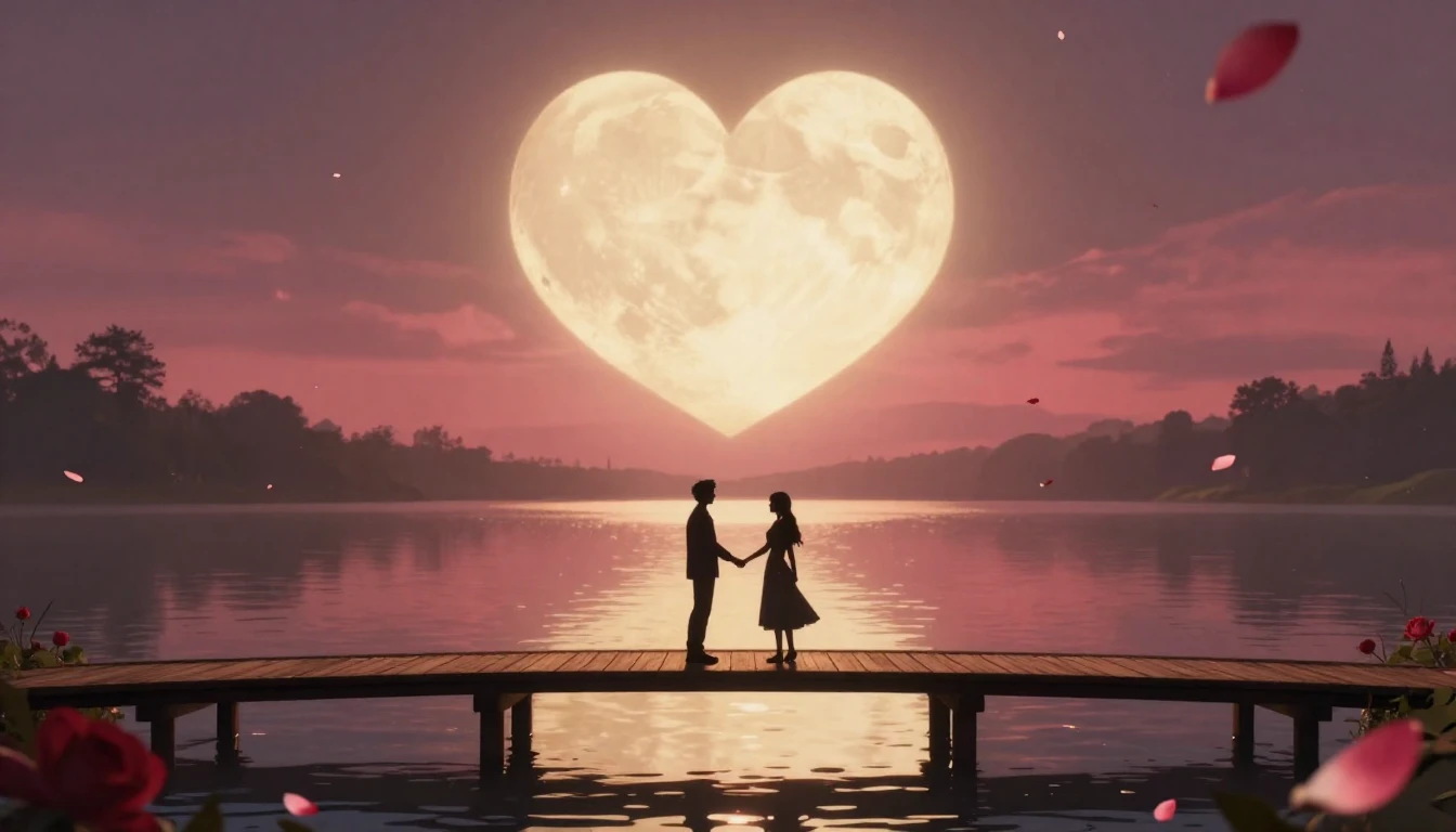 A romantic and magical illustration of two silhouetted figur...