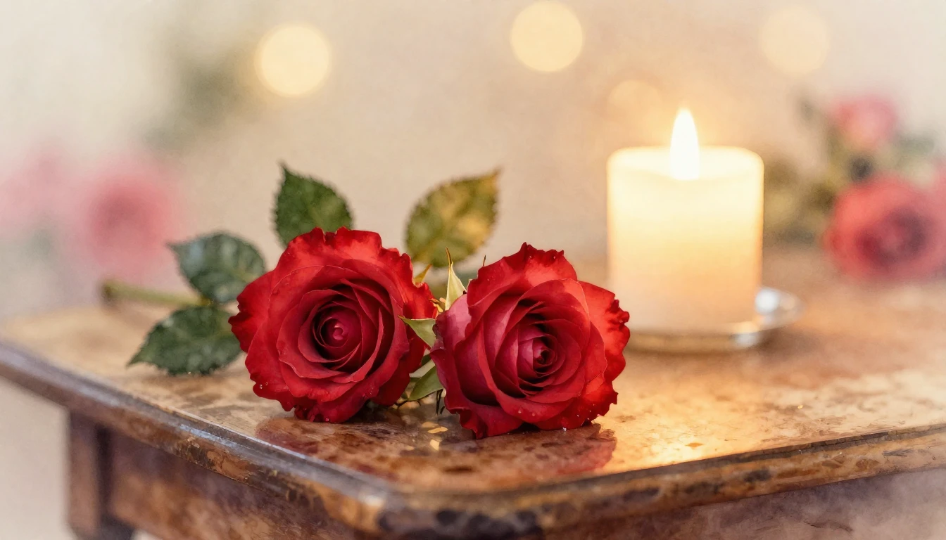 A beautiful watercolor painting of two delicate red roses re...