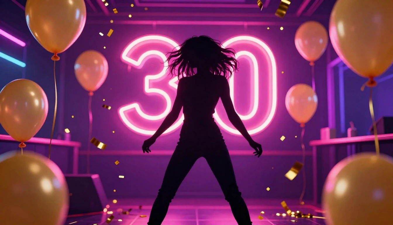 A vibrant and celebratory album cover featuring a stylish si...