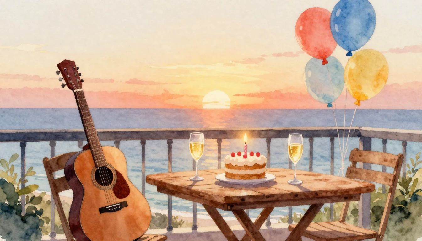 A warm and inviting watercolor painting of a festive birthda...