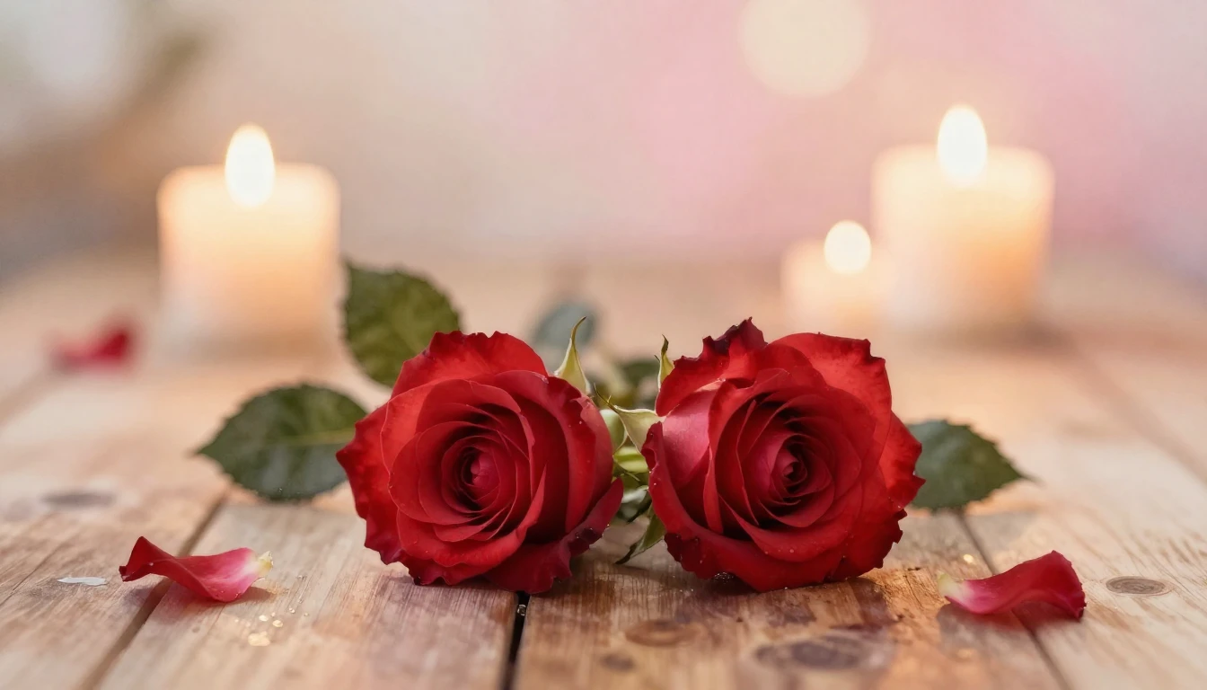 A soft watercolor painting of two delicate red roses intertw...