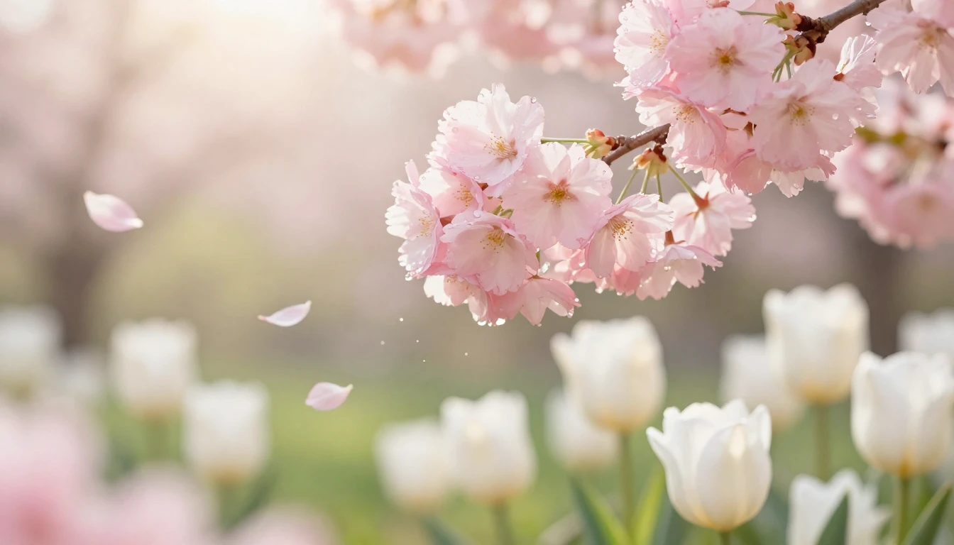 A breathtaking spring scene featuring a close-up of delicate...