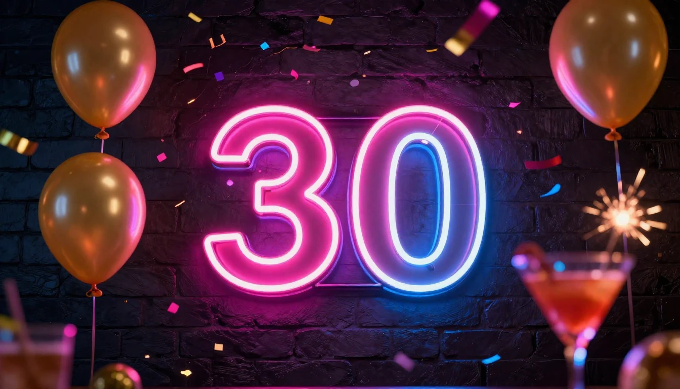 A vibrant and festive image featuring a glowing neon sign th...