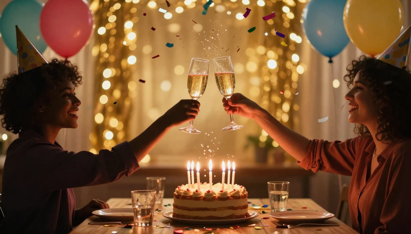 A vibrant and festive scene symbolizing friendship and celeb...