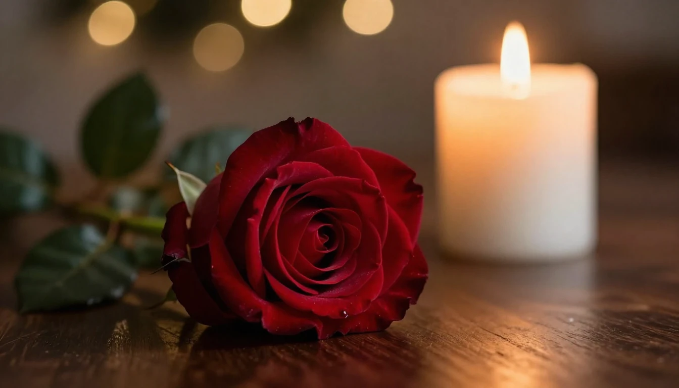 A high-detail, photorealistic close-up of a single deep red ...